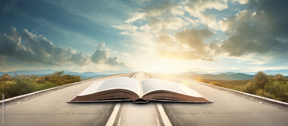 Poster heavenly highway illustrated on a bible copy space image place for adding text or design