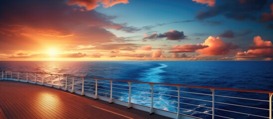 Oceanic cruise sunset view Copy space image Place for adding text or design - obrazy, fototapety, plakaty