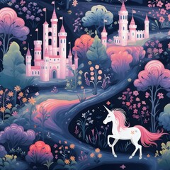 landscape with castle and unicorn
