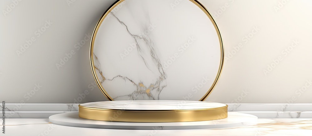 Aufkleber minimalist 3d render with a gold marble and white background for showcasing beauty fashion and luxur