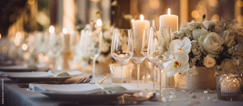 Aufkleber Luxurious wedding reception table setup Copy space image Place for adding text or design