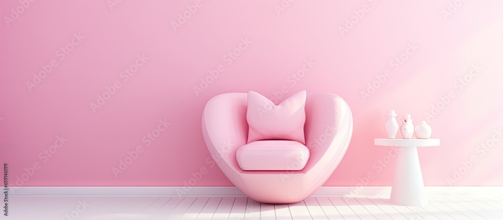 Fototapete minimal interior design concept with pink heart on pink armchair copy space 3d render copy space ima