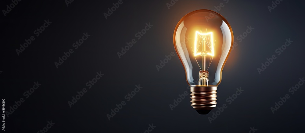 Poster illuminated mini bulb on a gray backdrop copy space image place for adding text or design