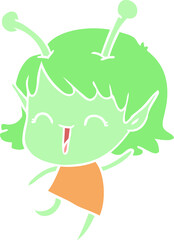 flat color style cartoon alien girl laughing