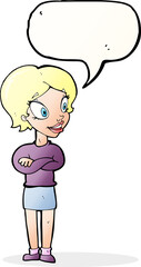 cartoon pretty woman with speech bubble