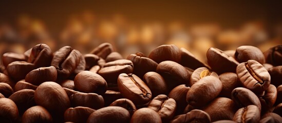 Close up view of coffee beans in the background Copy space image Place for adding text or design