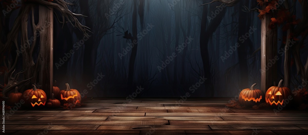 Poster Ideal spooky halloween background with empty wooden planks and copyspace for text perfect for product placement Copy space image Place for adding text or design
