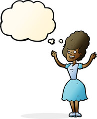 cartoon happy 1950's woman with thought bubble