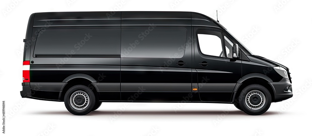 Poster Black van being transported on white background with path Copy space image Place for adding text or design