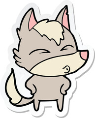 sticker of a cartoon wolf whistling