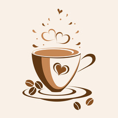 Coffee quote design with a cup and hearts. Coffee print for tshirt, sticker. Stock vector