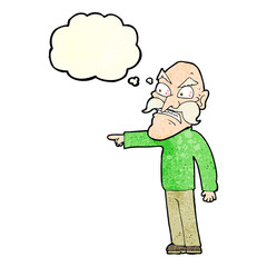 cartoon furious old man with thought bubble