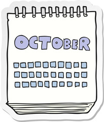 sticker of a cartoon calendar showing month of october