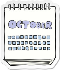 Fototapeta premium sticker of a cartoon calendar showing month of october