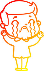 warm gradient line drawing of a cartoon man crying