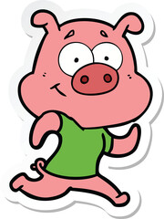 Obraz na płótnie Canvas sticker of a happy cartoon pig running