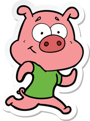 Fototapeta premium sticker of a happy cartoon pig running