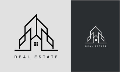 A line art icon logo of a building/ house or real estate