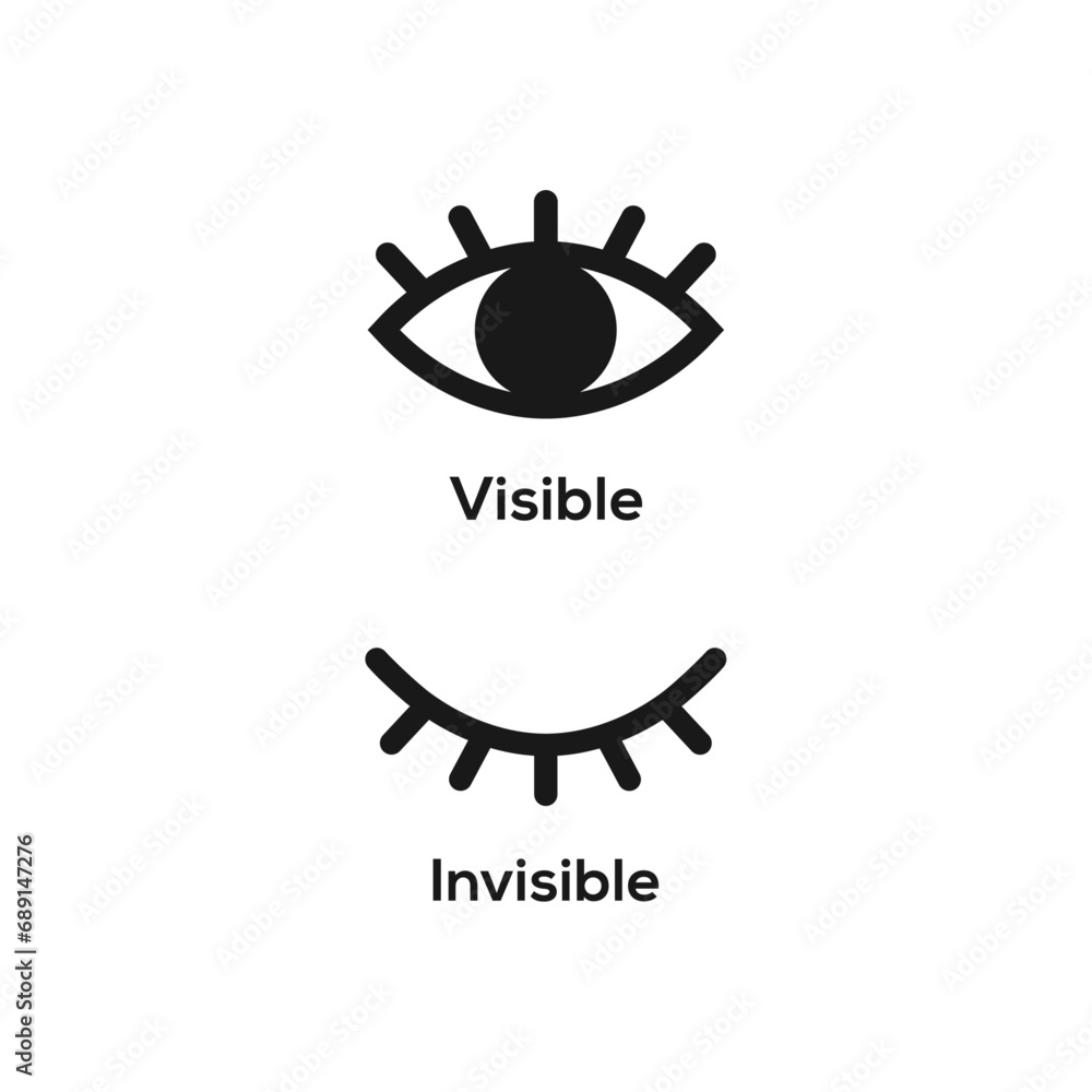 Poster hidden and view eye icon vector. seen and unseen eye icon set. visible invisible icon symbol collect