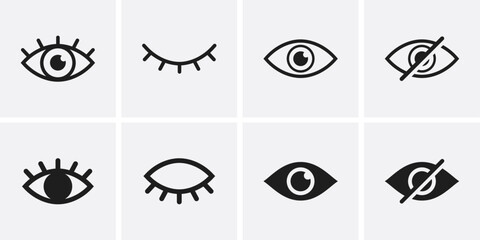See and unsee eye icon set. Hidden and view eye icon vector. Visible invisible icon symbol collection