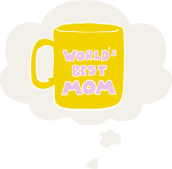 worlds best mom mug with thought bubble in retro style