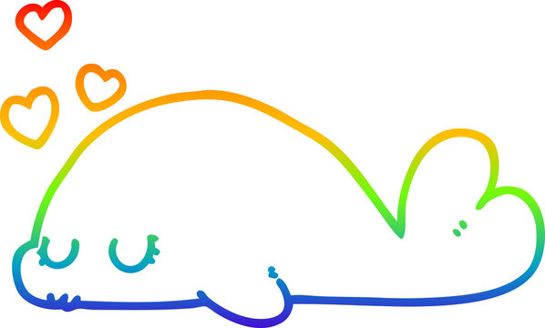 rainbow gradient line drawing of a cute cartoon dolphin
