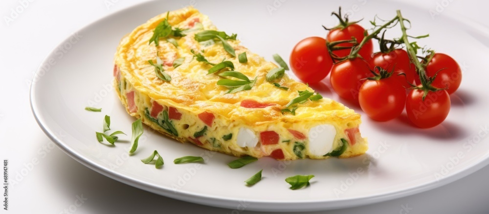 Aufkleber Italian frittata omelet with tomatoes and feta cheese Copy space image Place for adding text or design