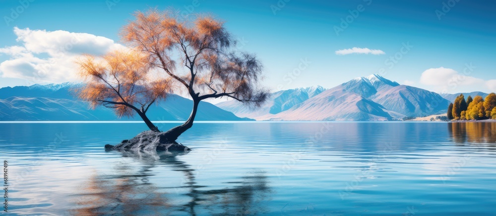 Aufkleber Gorgeous tree in Lake Wanaka NZ Copy space image Place for adding text or design