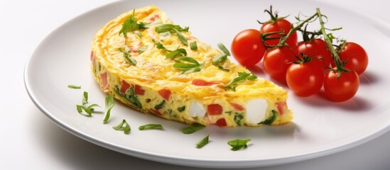Italian frittata omelet with tomatoes and feta cheese Copy space image Place for adding text or design