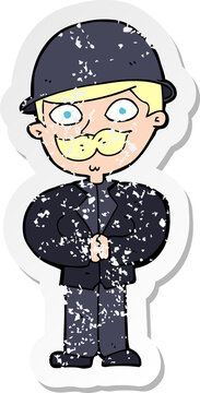 recommend clip art: retro distressed sticker of a cartoon man in bowler hat