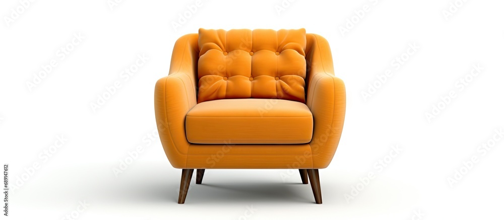 Poster modern sofa chair depicted in 3d on white background copy space image place for adding text or desig