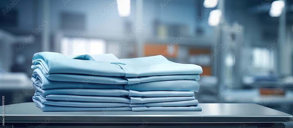 Aufkleber laundry service for medical institutions with clean folded sheets and surgical clothes copy space im