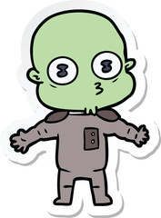 sticker of a cartoon weird bald spaceman