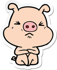 sticker of a cartoon angry pig sat waiting