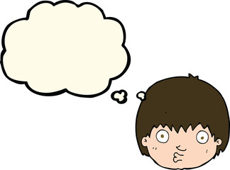 Obraz premium cartoon curious boy with thought bubble