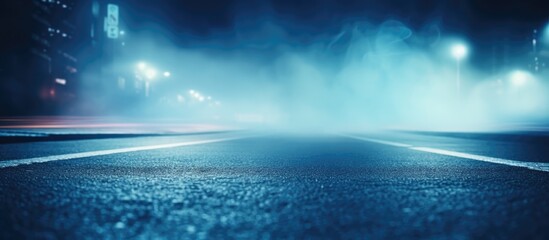 Desolate street with blue smoke dimly lit surroundings Copy space image Place for adding text or...