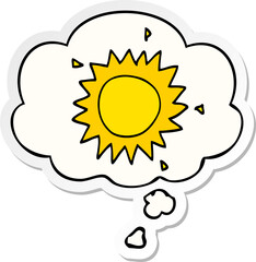 cartoon sun with thought bubble as a printed sticker