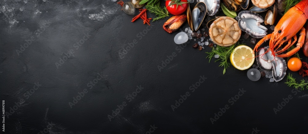 Poster frozen seafood cocktail with mussels octopus scallops and squid a healthy pescatarian meal copy spac