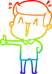 rainbow gradient line drawing of a cartoon happy man