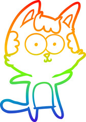 Fototapeta premium rainbow gradient line drawing of a happy cartoon cat