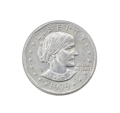 1979 P FG Susan B. Anthony Dollar front obverse side. First circulating US coin to feature a woman, produced 79-81 and 99. Depicts suffragist Susan B. Anthony. Perfect for Women Rights discussions.