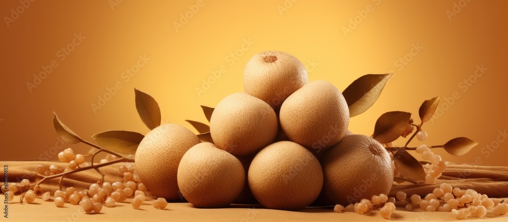 Poster Luo Han Guo also known as Monk fruit a potent natural sweetener Copy space image Place for adding text or design