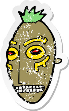 recommend clip art: retro distressed sticker of a cartoon tribal mask