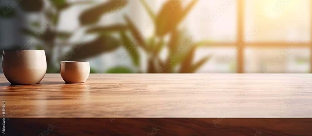 Aufkleber Blurred modern interior with kitchen table top for product display Copy space image Place for adding text or design