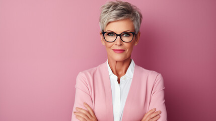 Confident woman in business suite portrait. Short blonde hair style. AI generated - obrazy, fototapety, plakaty