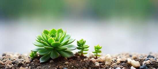 Cultivate miniature succulent garden with Echeveria Green seedling Succulent Floral hobby Floral backdrop Copy space image Place for adding text or design - Powered by Adobe