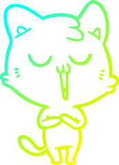 cold gradient line drawing of a cartoon cat singing