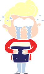 flat color style cartoon crying man holding book