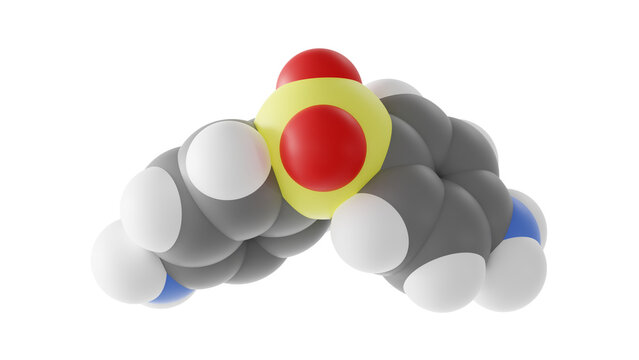 dapsone molecule, antimycobacterials, molecular structure, isolated 3d model van der Waals