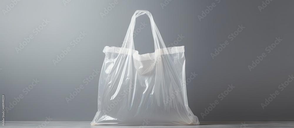 Aufkleber clear plastic bag on gray background pollution from garbage waste bags copy space image place for ad